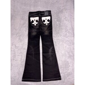 Y2K Silver Dagger Black Flare Denim Jeans Studded Leather Gothic Pockets 28x34